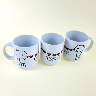 Kubek ceramiczny z uchwytem serce 330ml na walentynki 2 misie LOVE