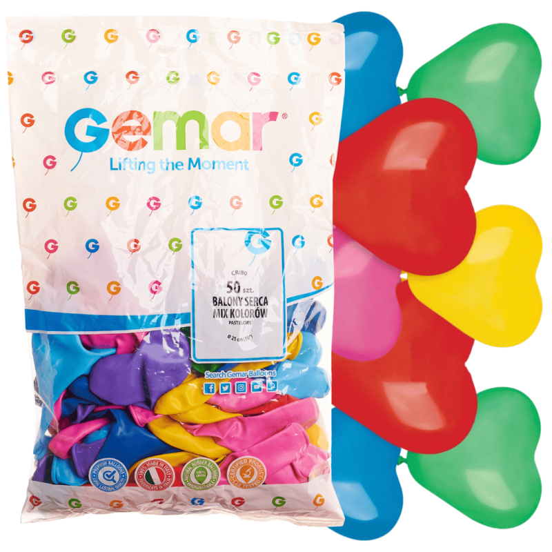 Balon serce MIX  -50 szt