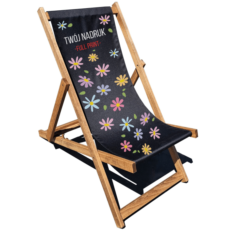 Leżak Drewniany PREMIUM czarny z nadrukiem full print