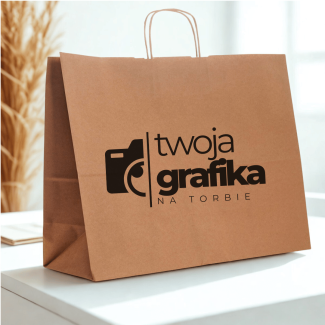 TORBY papierowe z NADRUKIEM 1+0 logo 50x18x39 brąz