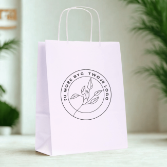 TORBY papierowe z NADRUKIEM 1+0 logo 18x8x22 biała