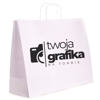 TORBY papierowe z NADRUKIEM 1+0 logo 50x18x39 białe