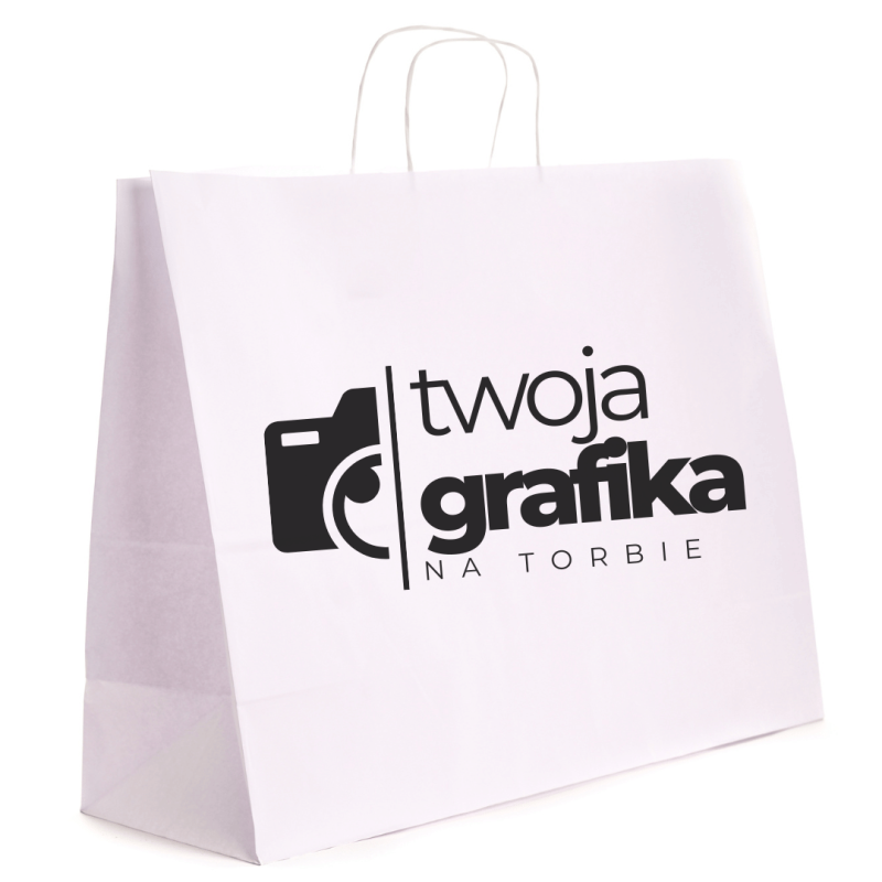 TORBY papierowe z NADRUKIEM 1+0 logo 50x18x39 białe