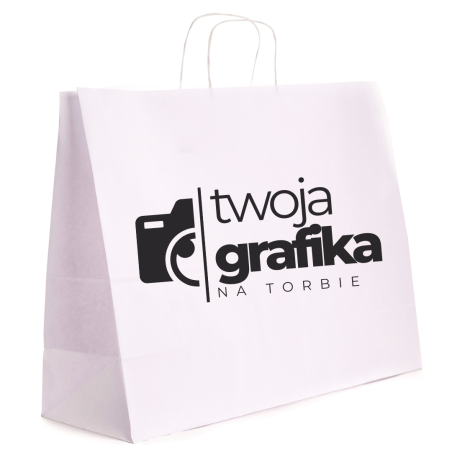 TORBY papierowe z NADRUKIEM 1+0 logo 50x18x39 białe