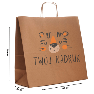 TORBY papierowe z NADRUKIEM full kolor 40x18x39 brąz