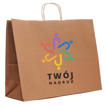 TORBY papierowe z NADRUKIEM full logo 50x18x39 brąz