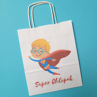 Torba papierowa z nadrukiem SUPER CHŁOPAK