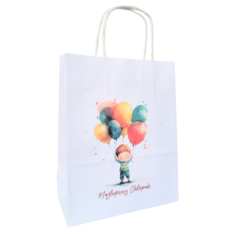 Torba papierowa z nadrukiem NAJLEPSZY CHŁOPAK balony