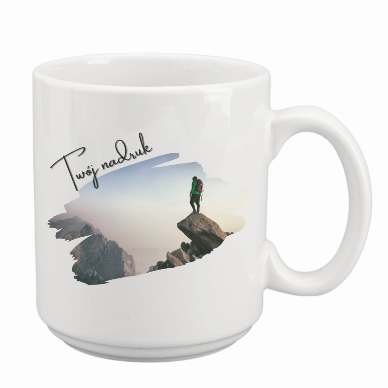 Kubek z nadrukiem biały 330ml ścięte dno