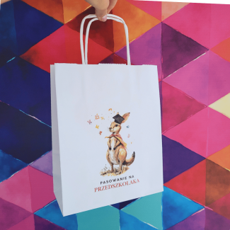 Torba papierowa z nadrukiem pasowanie na przedszkolaka Kangurek