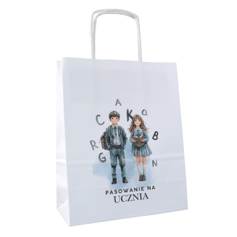 Torba papierowa z nadrukiem pasowanie na Ucznia
