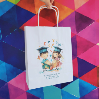 Torba papierowa z nadrukiem pasowanie na Ucznia