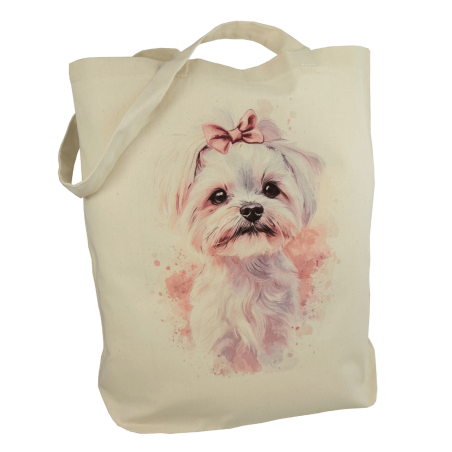 Torba bawełniana ecru 220g z nadrukiem Maltańczyka – stylowa torba dla miłośników maltańczyków