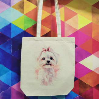 Torba bawełniana ecru 220g z nadrukiem Maltańczyka – stylowa torba dla miłośników maltańczyków