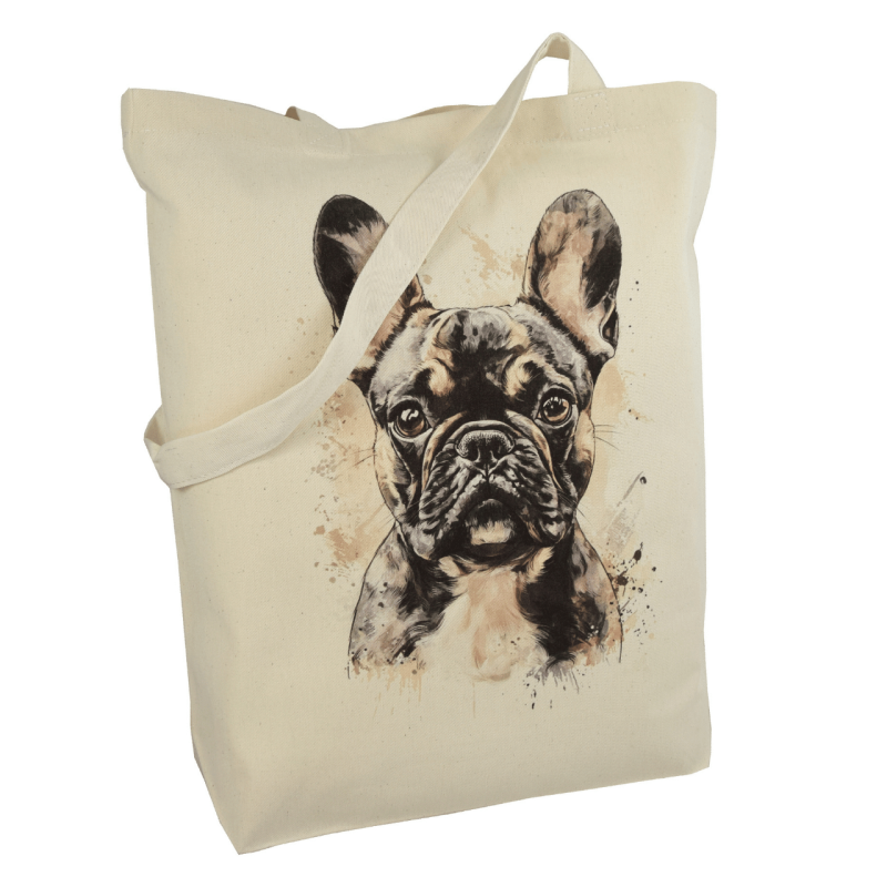 Torba bawełniana ecru 220g z nadrukiem Buldoga francuskiego – ekologiczna torba dla miłośników psów