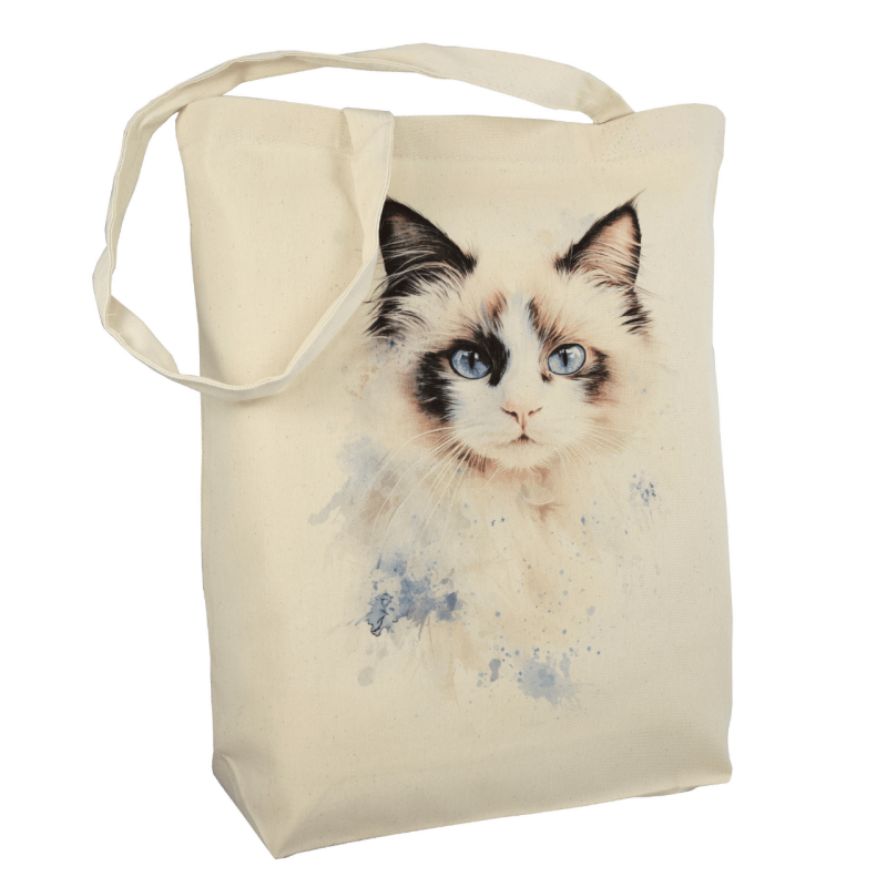 Torba bawełniana ecru 220g z nadrukiem kota Ragdoll – elegancka torba dla miłośników kotów