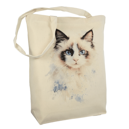 Torba bawełniana ecru 220g z nadrukiem kota Ragdoll – elegancka torba dla miłośników kotów