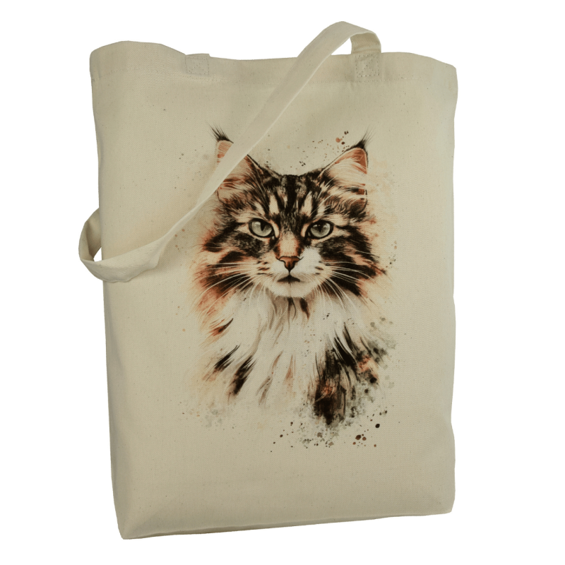 Torba bawełniana ecru 220g z nadrukiem kota norweskiego leśnego – torba dla miłośników kotów i natury