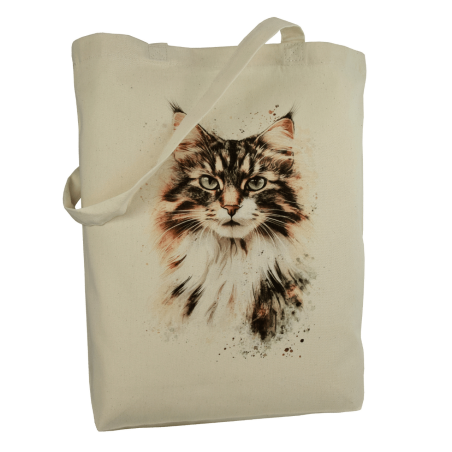 Torba bawełniana ecru 220g z nadrukiem kota norweskiego leśnego – torba dla miłośników kotów i natury