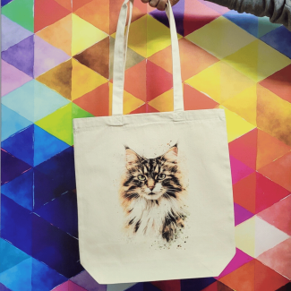 Torba bawełniana ecru 220g z nadrukiem kota norweskiego leśnego – torba dla miłośników kotów i natury