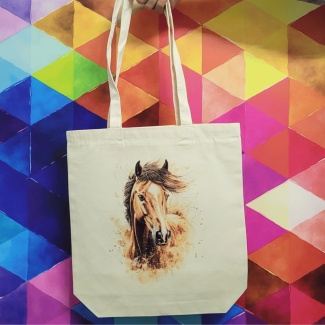 Torba bawełniana ecru 220g z nadrukiem mustanga – torba dla miłośników koni i wolności