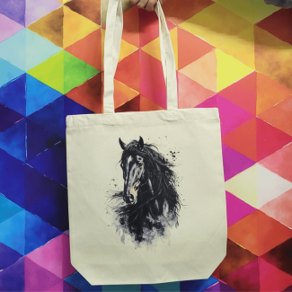 Torba bawełniana ecru 220g z nadrukiem konia fryzyjskiego – torba dla miłośników koni i elegancji