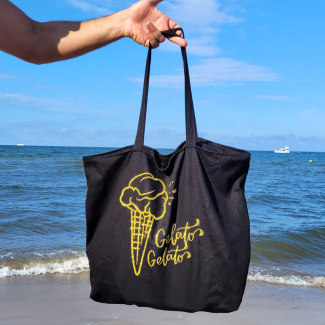 Torba bawełniana czarna 280g z nadrukiem GELATO zamykana na zamek z wewnętrzną kieszonką