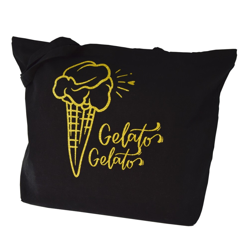 Torba bawełniana czarna 280g z nadrukiem GELATO zamykana na zamek z wewnętrzną kieszonką