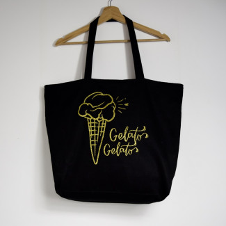 Torba bawełniana czarna 280g z nadrukiem GELATO zamykana na zamek z wewnętrzną kieszonką