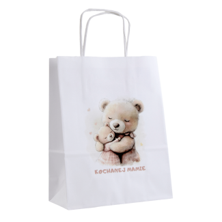 Torba papierowa z nadrukiem KOCHANEJ MAMIE miś różowy na dzień mamy