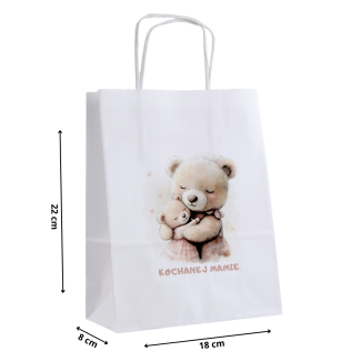 Torba papierowa z nadrukiem KOCHANEJ MAMIE miś różowy na dzień mamy