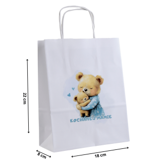 Torba papierowa z nadrukiem KOCHANEJ MAMIE miś niebieski na dzień mamy