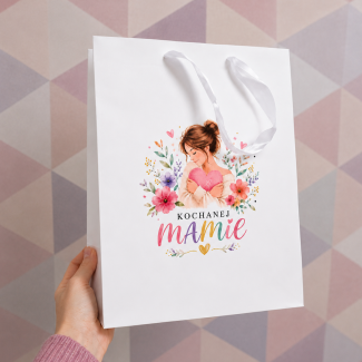 Torba biała 24x12x32cm z nadrukiem Kochanej Mamie na Dzień Mamy