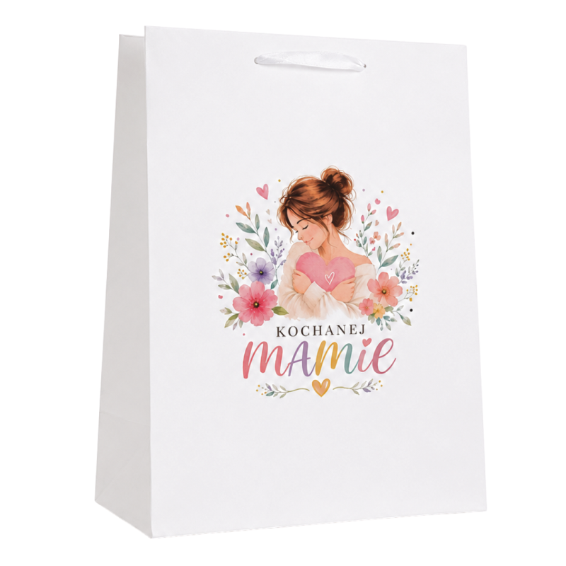 Torba biała 24x12x32cm z nadrukiem Kochanej Mamie na Dzień Mamy
