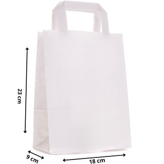 Torba papierowa 18x9x23 cm z uchwytem płaskim - biała