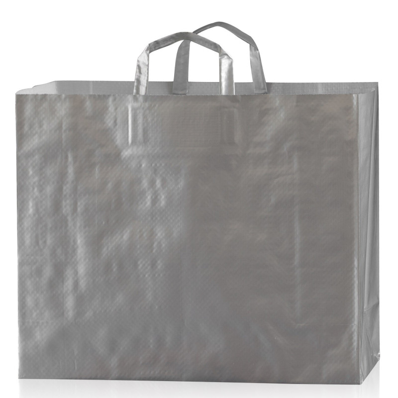 Torba LUX srebrna 41x14x34cm torebka na zakupy materiałowa mocna