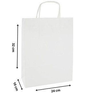 TORBY papierowe z NADRUKIEM 1+0 logo 24x10x32 białe / 100 sztuk