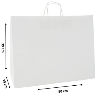 TORBY papierowe z NADRUKIEM 1+0 logo 50x18x39 białe /200sztuk