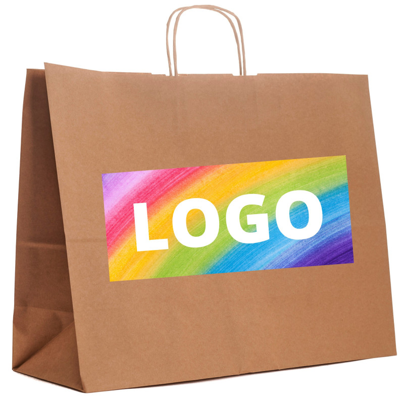 TORBY papierowe z NADRUKIEM full logo 50x18x39 brąz / 200sztuk