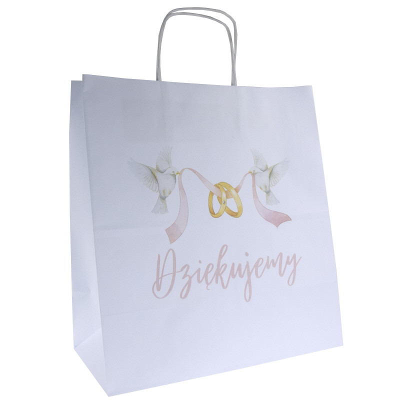Torba papierowa 30x17x34 z nadrukiem DZIĘKUJEMY obrączki /A3 na ciasto weselne