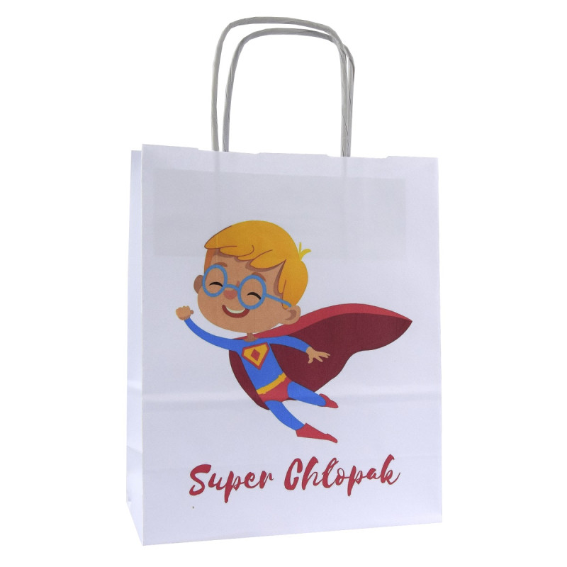 Torba papierowa z nadrukiem SUPER CHŁOPAK