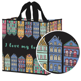 Torba MIASTO czarna 35x20x35cm torebka na zakupy materiałowa mocna