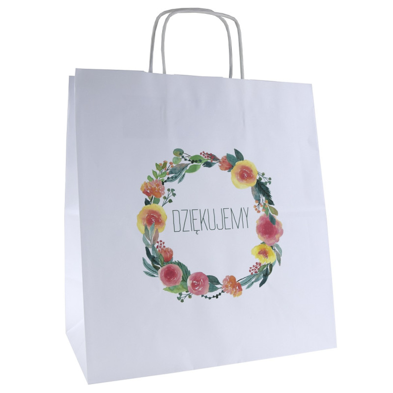 Torba papierowa 30x17x34 z nadrukiem DZIĘKUJEMY 4/A3 na ciasto weselne