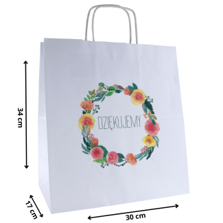 Torba papierowa 30x17x34 z nadrukiem DZIĘKUJEMY 4/A3 na ciasto weselne
