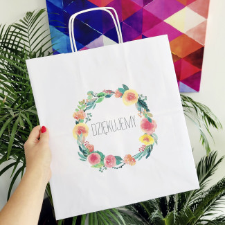 Torba papierowa 30x17x34 z nadrukiem DZIĘKUJEMY 4/A3 na ciasto weselne