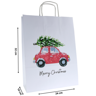 Torba papierowa z nadrukiem AUTO Bi 24x10x32 / święta Boże Narodzenie Mikołaj