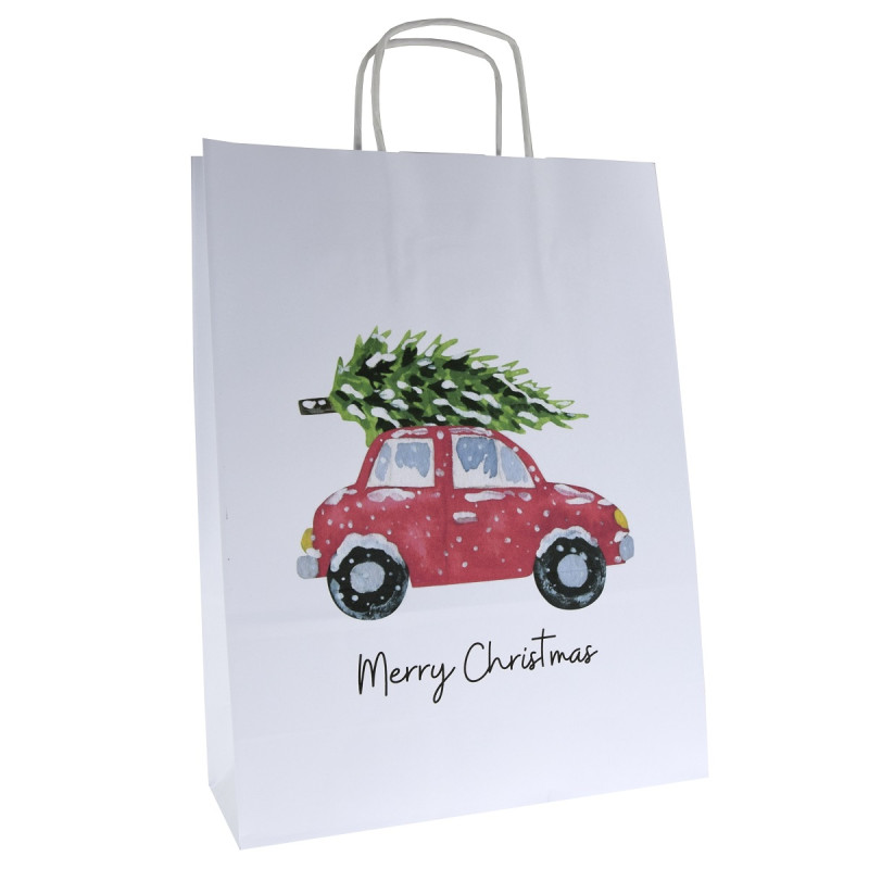 Torba papierowa z nadrukiem AUTO Bi 24x10x32 / święta Boże Narodzenie Mikołaj