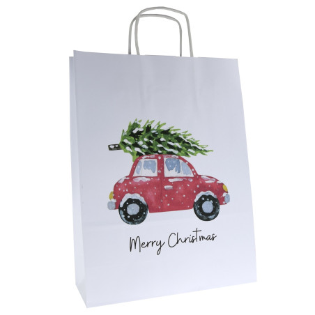 Torba papierowa z nadrukiem AUTO Bi 24x10x32 / święta Boże Narodzenie Mikołaj