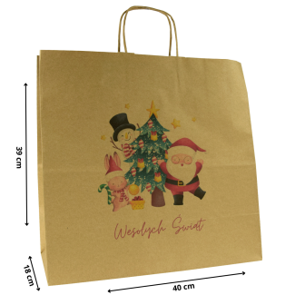 Torba papierowa z nadrukiem Ekipa Mikołaja BR 40x18x39/ święta Boże Narodzenie Mikołaj