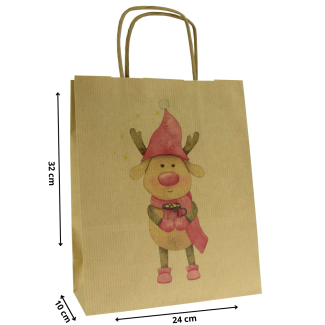 Torba papierowa z nadrukiem renifer BR 24x10x32 /a4 święta Boże Narodzenie Mikołaj